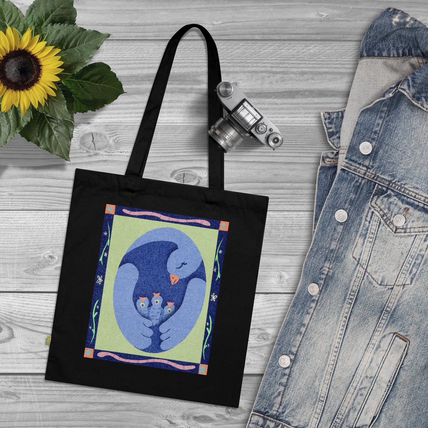 Mama Bird and Babies Organic Cotton Tote Bag